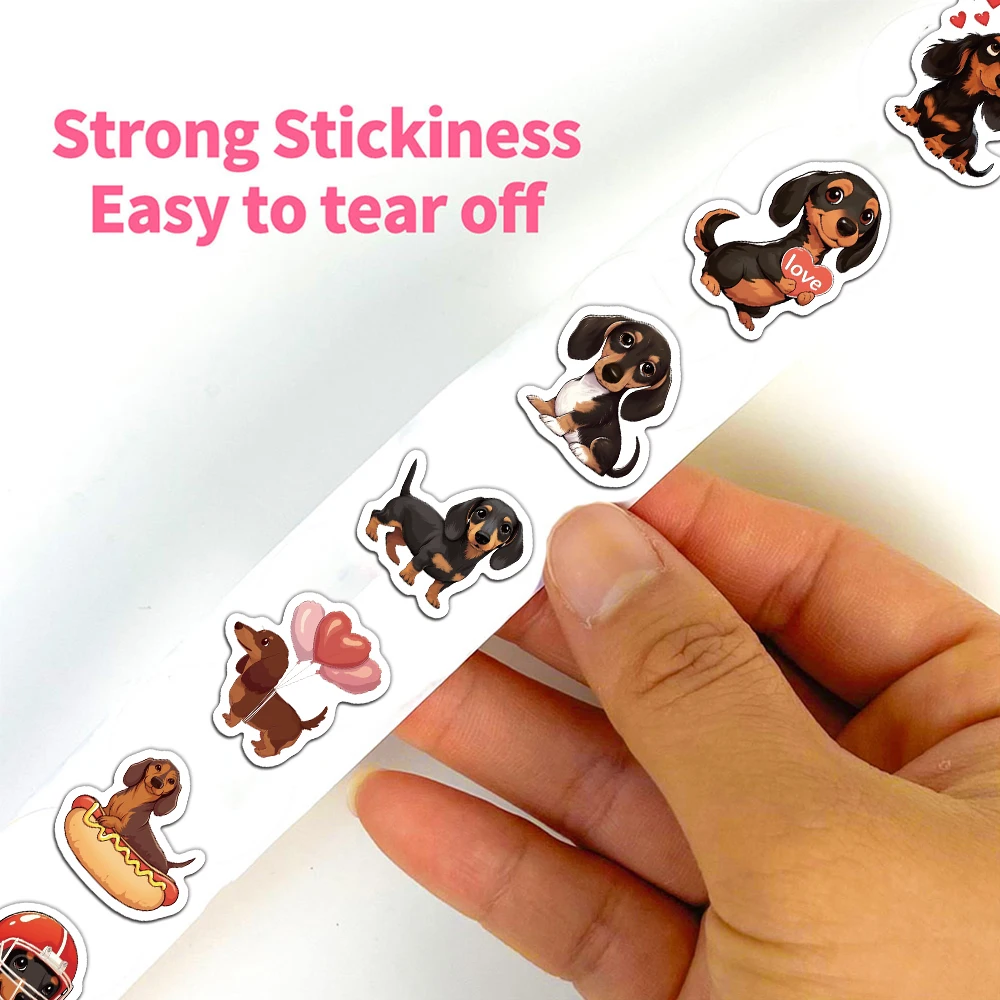 500PCS Cute Sausage Dog Cartoon Roll Sticker, Hand Account Envelope Seal Sticker, Waterproof Decorative Sticker