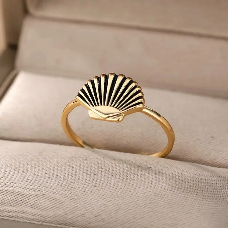 Vintage Shell Rings for Women Stainless Steel Seashell Finger Ring Female Aesthetic Wedding Fashion Jewelry Gift bague femme