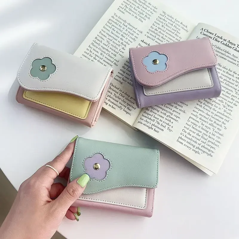 

BOMO Wallets for Women Patchwork Flower Coin Purse Fashion Luxury Designer Pu Leather Ins Pretty Purses Short Card Wallet