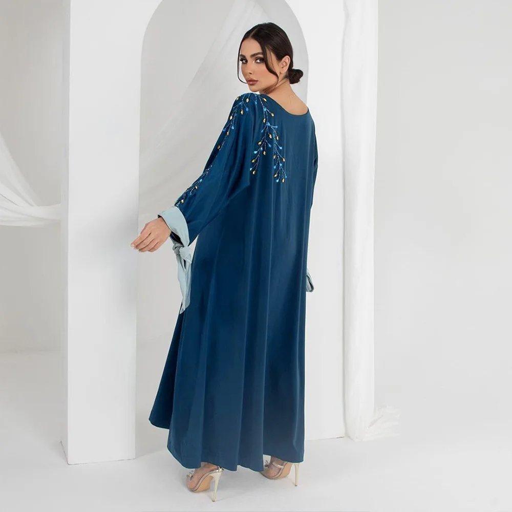 Vestido largo suelto para mujer, moda árabe de Oriente Medio de Dubái, bata Abaya de satén con contraste de Color de diamante caliente