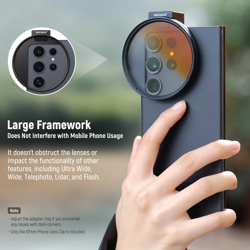 Imagen 2 del producto NEEWER-Clip de filtro de lente para montaje de filtro de teléfono, 67mm, con soporte de zapata fría para iPhone 15 Pro Max 15 Plus 14 13 Samsung Galaxy