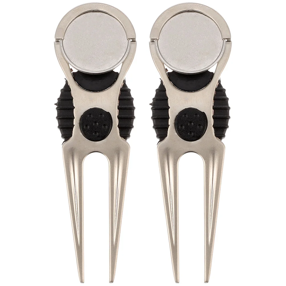 

2 Pcs Green Fork Golf Divot Repair Tool Durable Metal Marker Portable Outdoor Lawn Supplies Premium Turf Accessory