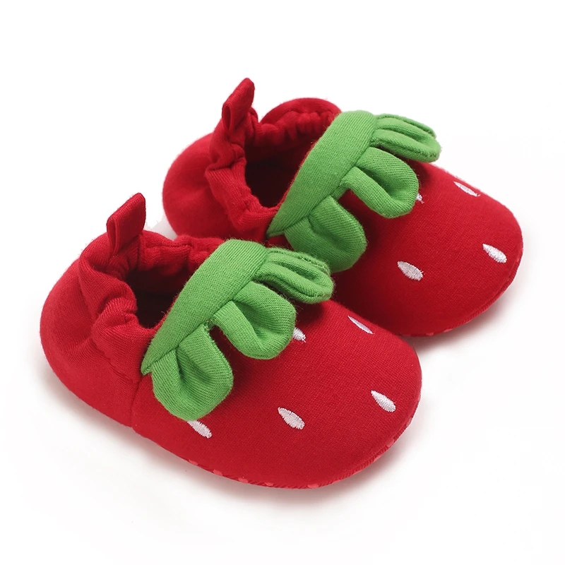 Baby Cute Crib Shoes Toddler First Walking Shoes Strawberry Soft Slip-on Sneakers Infant Crib Shoes for Boys Girls