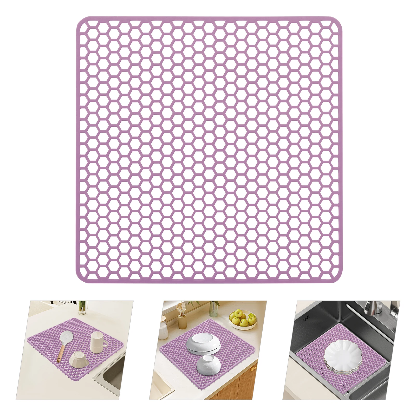 Premium-Silikon-Spülbecken-Schutzmatte 13,6x13,6 Zoll, hitzebeständig bis 220 Grad. ° C Rutschfeste, zuschneidbare Küchen-Abtropfmatte mit Wabenstruktur zum Trocknen auf der Spülbeckenablage (Lila) – Detail 5