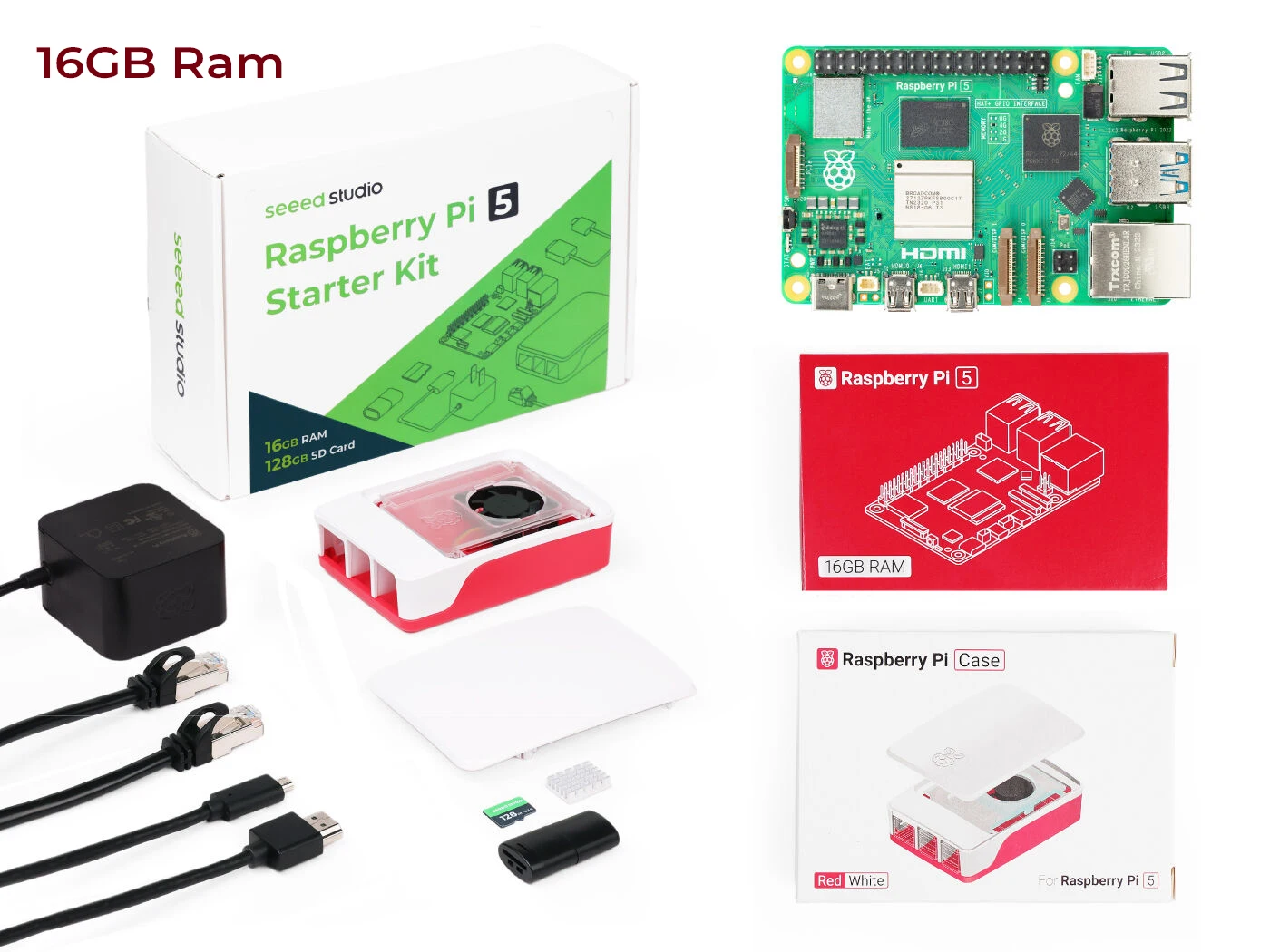 Raspberry Pi 5 16GB 8GB 4GB Starter Kit Seeed Studio, Official