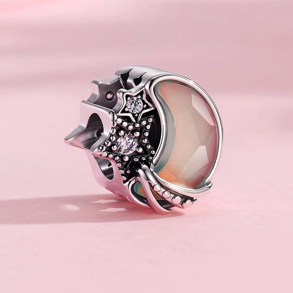 New 925 Sterling Silver Charms Glow-in-the-dark Moon Star Bead Jewelry Making For Original Bracelet Women Vintage Style DIY Gift