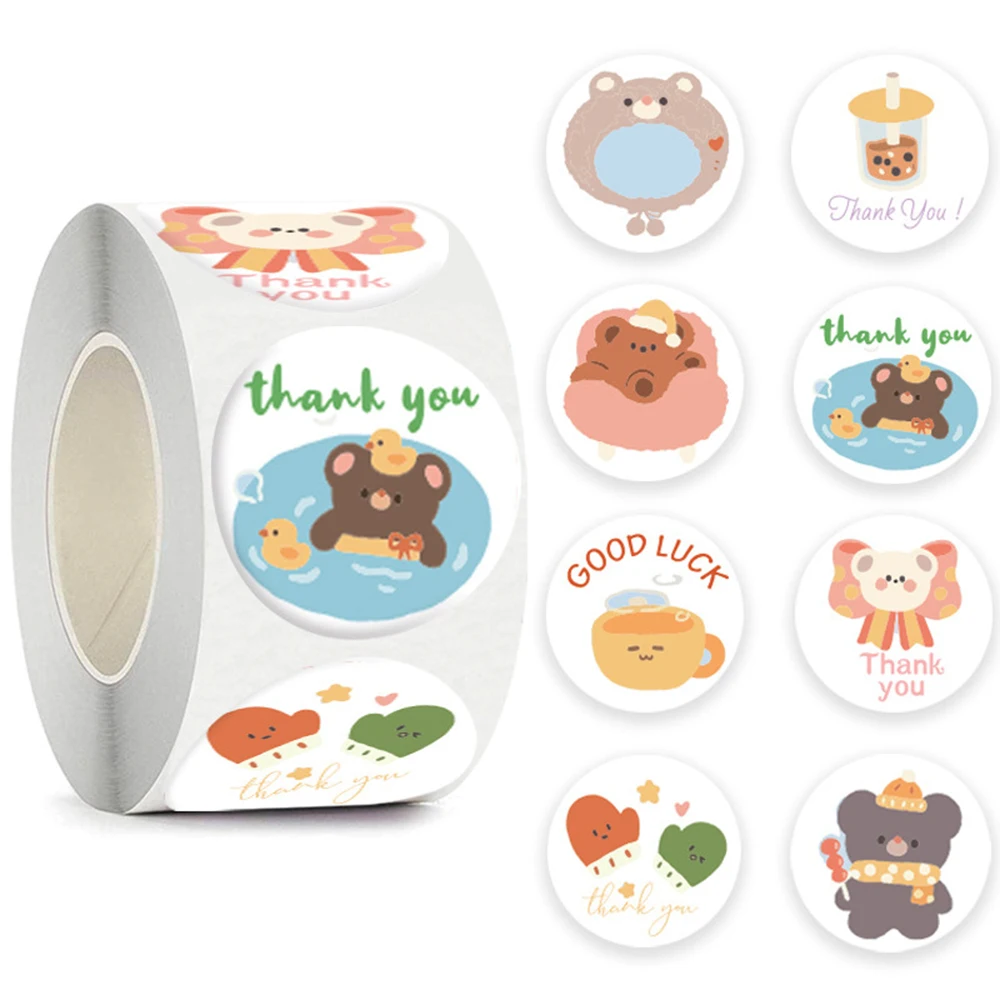 50-500pcs Cute Bear Thank You Sticker Children Sealing Labels Sticker For Gift Envelope Kid Gift Packaging Decorative Stickers