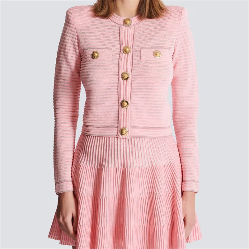 

Cardigan for women New elastic slim fit long sleeved top for summer 2025 Metal button decoration women's sweater y2k Knitwear