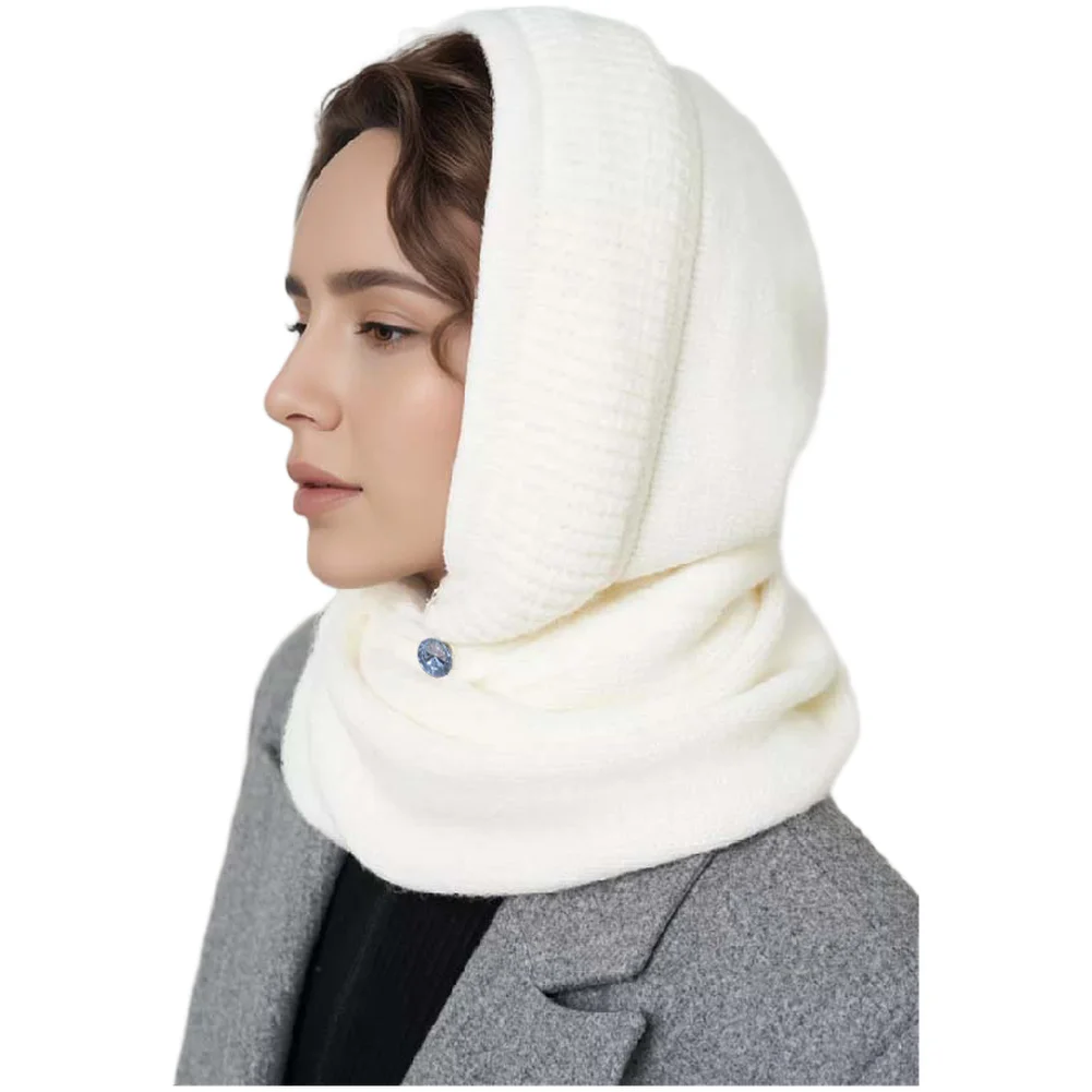 Unisex Knitted Hooded Scarf for Men and Women Winter Neck Warmer with Drawstring Closure One Size Fits All 72x57cm