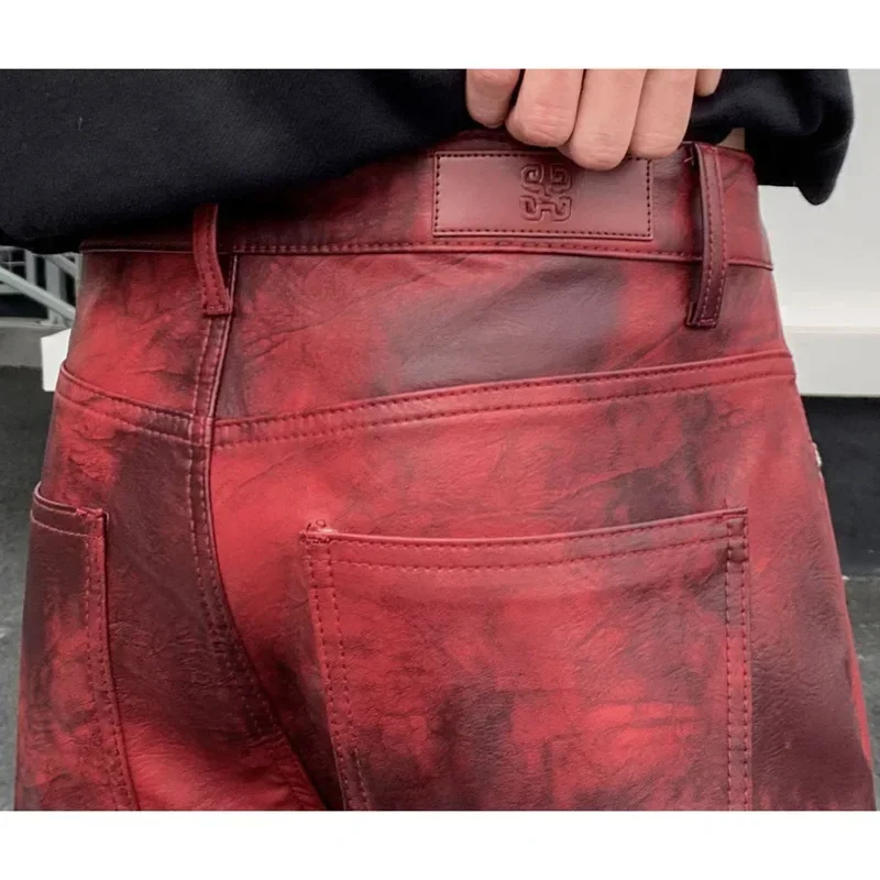 Männer Streetwear Fashion Hip Hop Punk Gothic Vibe Beiläufige Gerade Leder Hose Mann Y2k Hosen Motorrad Hosen Bühne Kleidung