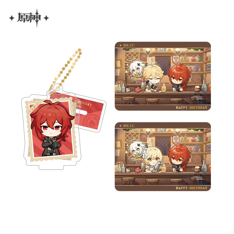 Official Genshin Impact Happy Birthday Stand Card Collection Card Set Qiqi Yaoyao Diluc Yelan Xiao Dehya Noelle Jean Shenhe