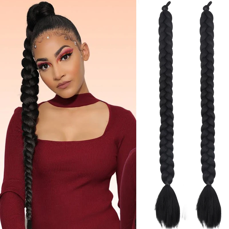 

40inch 100cm Long Jumbo Box Braid Hair Ponytail Extensions Synthetic Fake Pony Tail Hairpiece for Women With Rubber Elastic Band