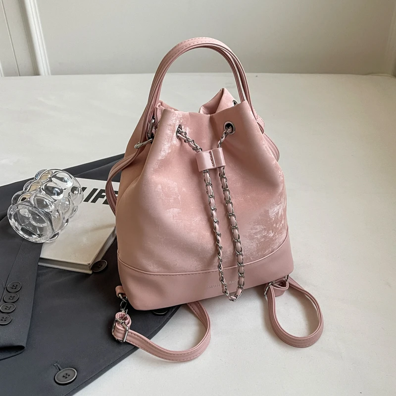 Women Luxury Shoulder Bag Female Leather Bag New Fashion Girl Crossbody Drawstring Bag Bucket Bags Shoulder Strap Handbag