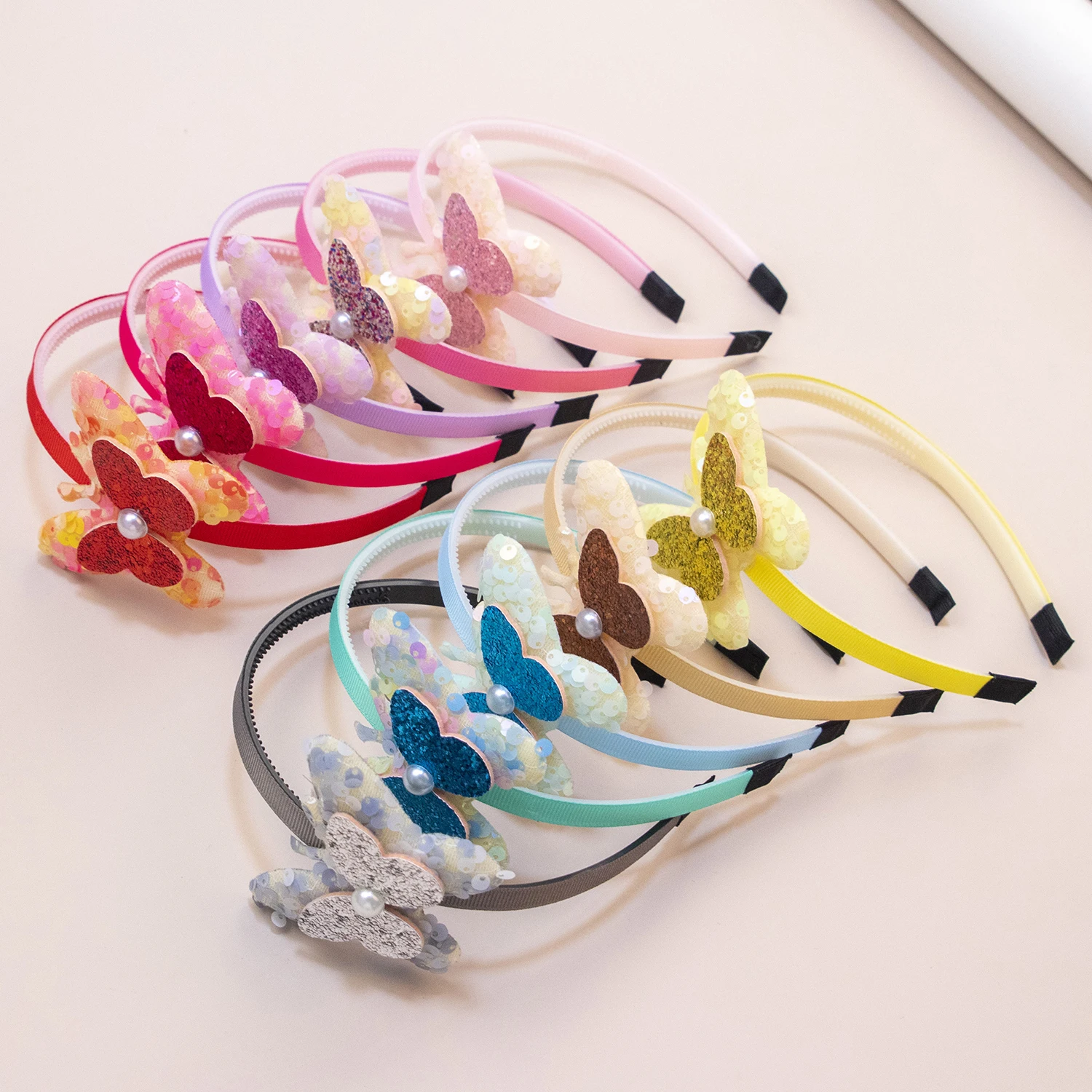 1pc Glitter Double Butterfy Headbands Cute Kids Plastic Hairbands Girls Party Hair Accessories