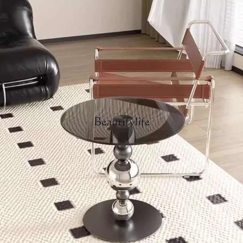 

pg46Medieval creative glass sofa side table living room modern stainless steel small coffee table