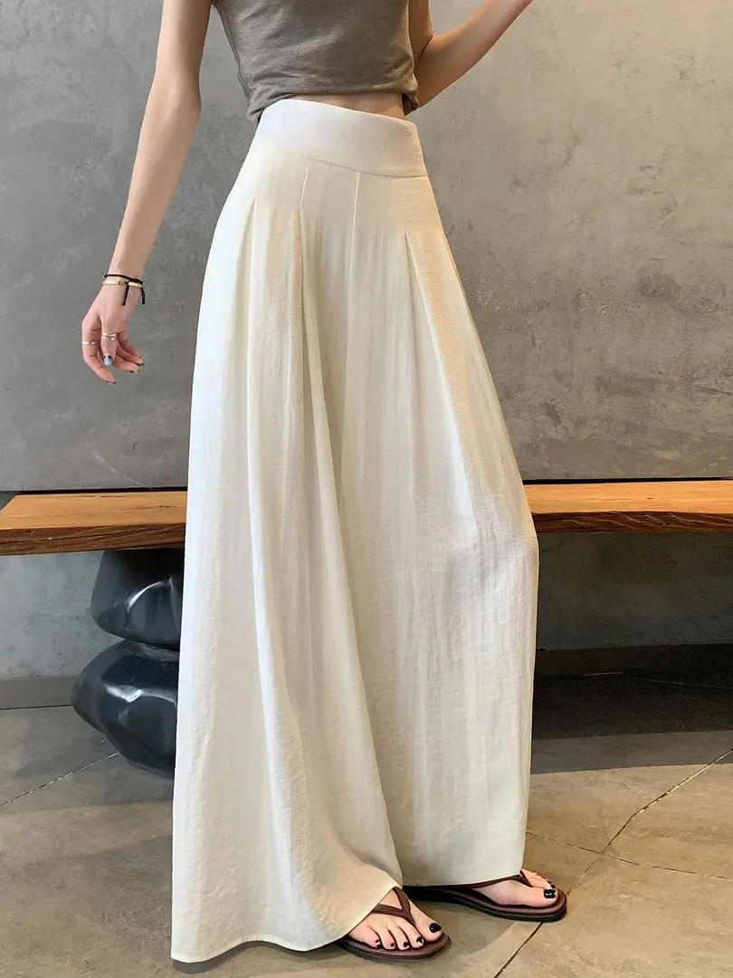 

High Waist Wide Leg Suit Pants Ice Silk Linen Tummy Control Casual Cotton Linen Loose Fit Summer New Style Women's Fashion