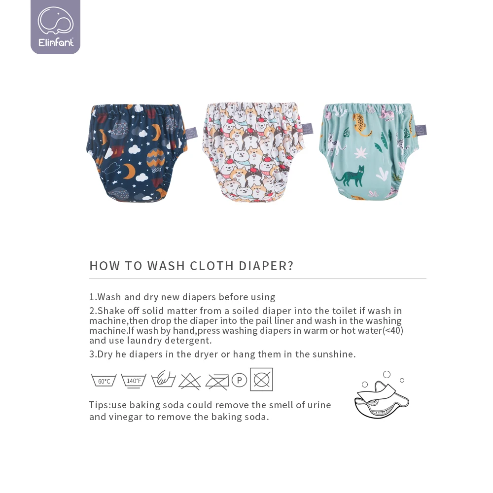 Elinfant 1 Pcs Baby Training Pants Waterproof PUL Suede Cloth Inner Farbic Fashion Prints Washable Reusable Baby Diaper