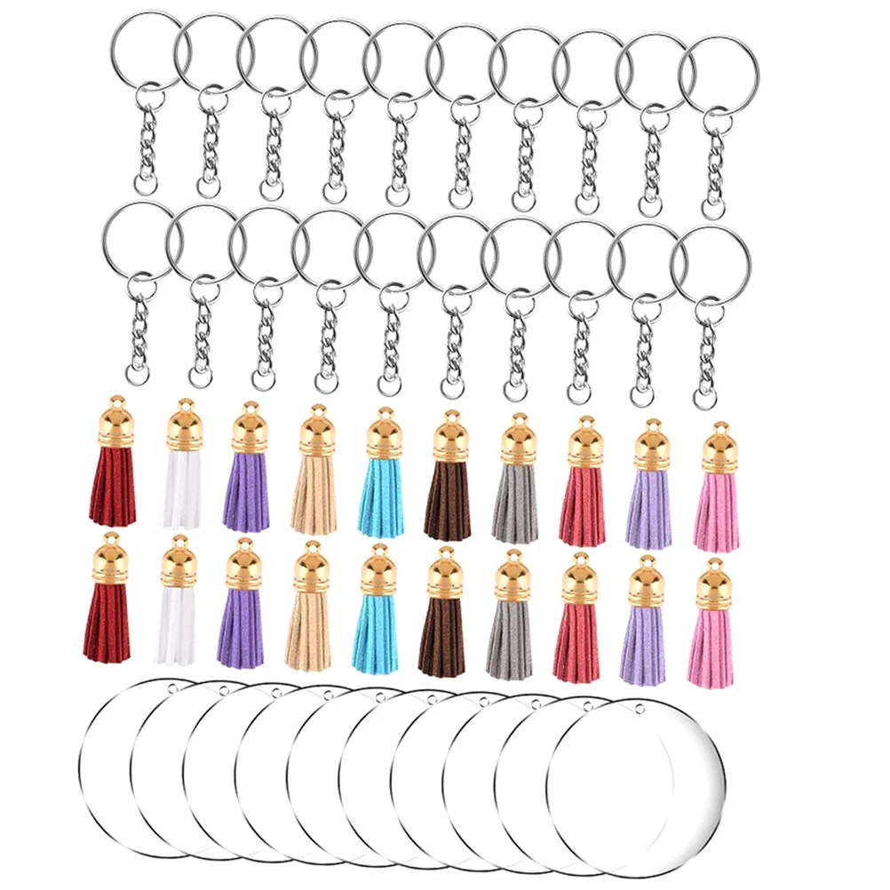 90個入りdiyキーホルダー作成キット-カラフルアクリルタッセルキーホルダー用品-プレミアムキーフックセット-キーリング、バッグ、スクールバッグペンダント用