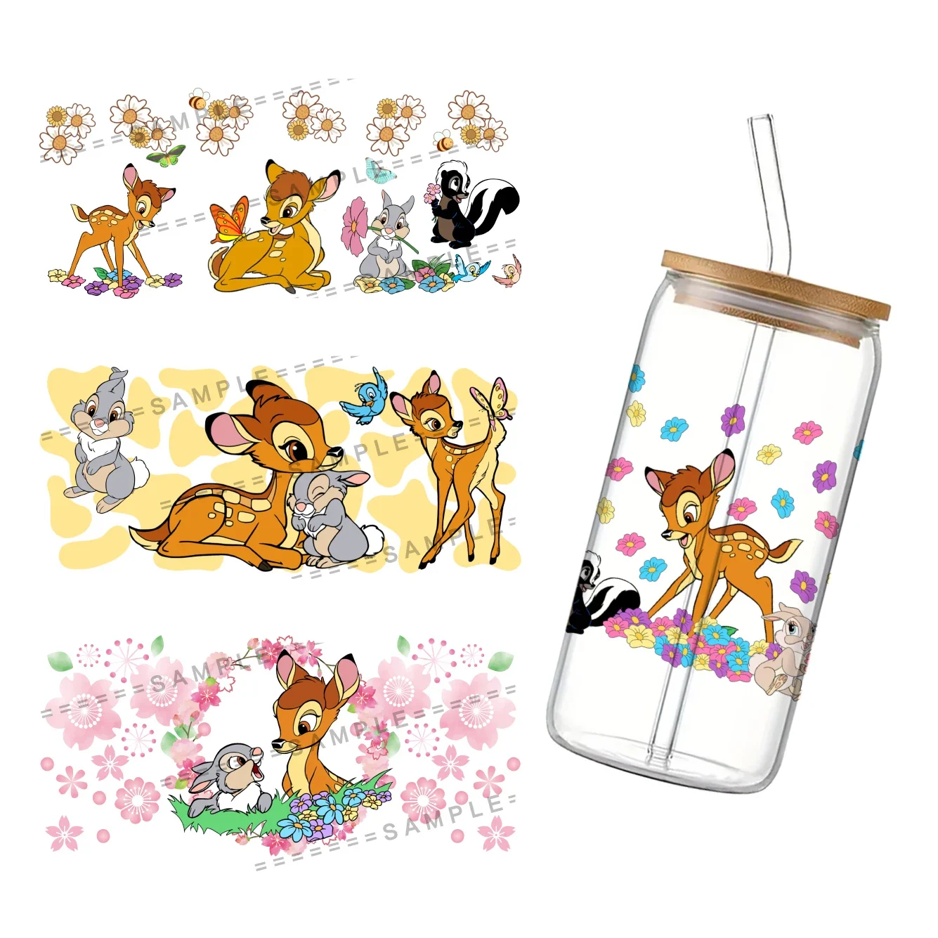 Disney Bambi For Libbey 16oz Can Glass UV DTF Coffee Can Wrap Libbey Glass Wrap Bambi Deer