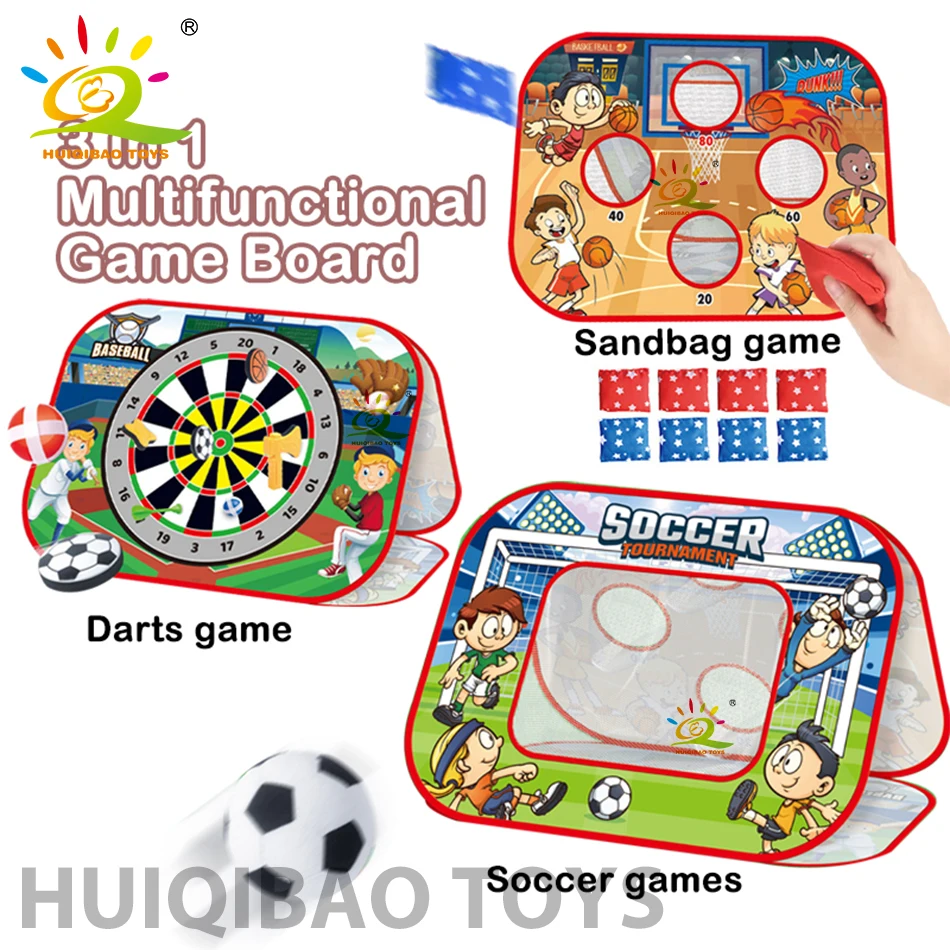 HUIQIBAO Outdoors Party 3IN1 Football Game Rack Big Target Throwing Darts Safe Tossing Throwing Bags Games Toys for Children