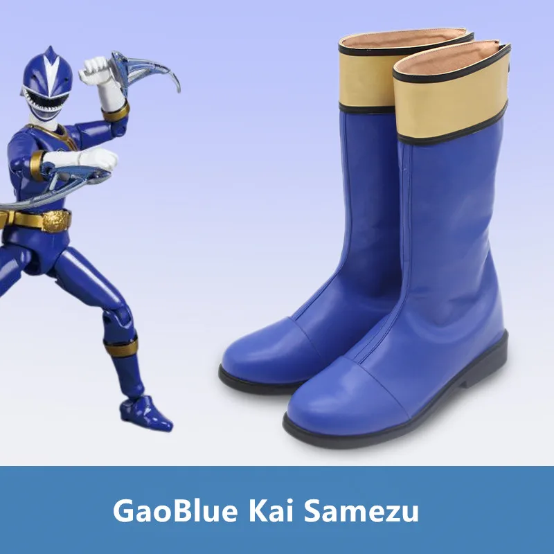Hyakujuu Sentai Gaoranger GaoBlue Kai Samezu Cosplay Costume Shoes Carnival Halloween Boots Handmade Faux Leather Boots