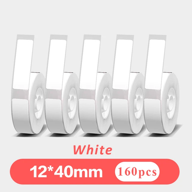 5 szt. białych etykiet termicznych 12mmx40mm pasujących do drukarek P12 P15 D30 Q30, wodoodporne, samoprzylepne naklejki do drukarek termicznych