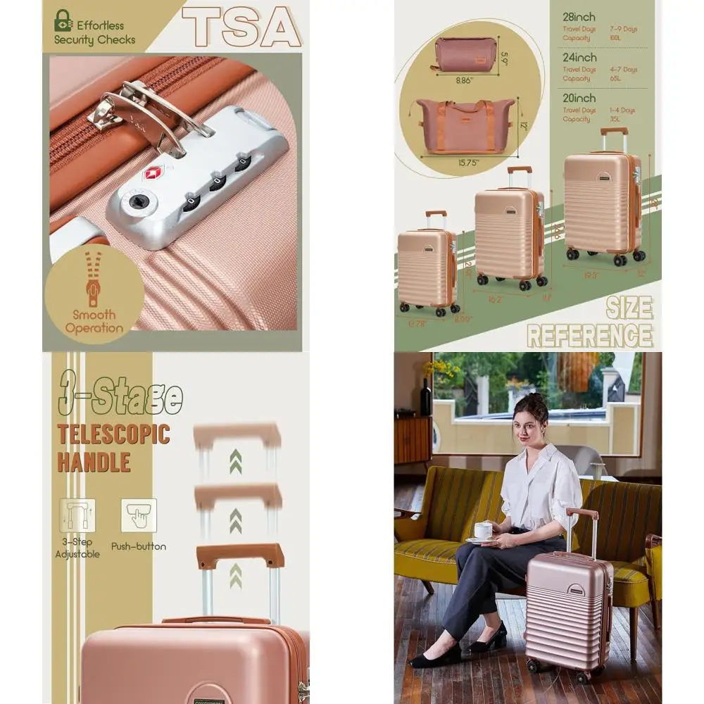 

5-Piece Hardshell Luggage Set with Wheels, ABS Carry-On Suitcases, TSA Lock for Travel