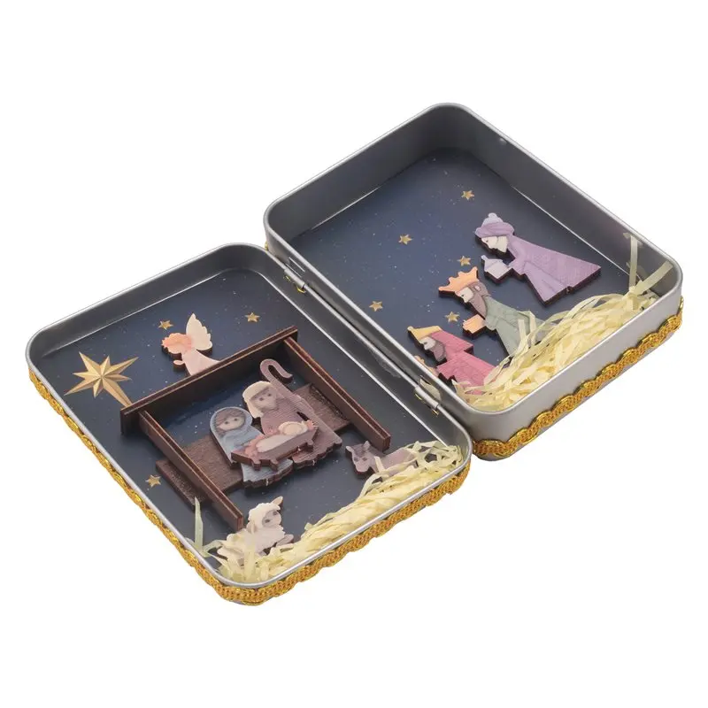 Christmas Nativity Jesus Nativity Set Family Nativity Scene Handmade Cabin Box Theater Desktop Ornaments For Xmas Decor-ABGL
