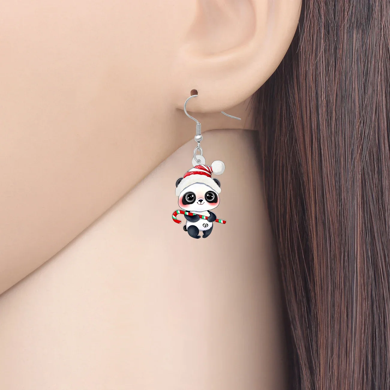 WEVENI Novelty Acrylic Chriatms Candy Plush Black White Panda Drop Dangle Earrings For Womne Girls Kids Party Gifts Decor