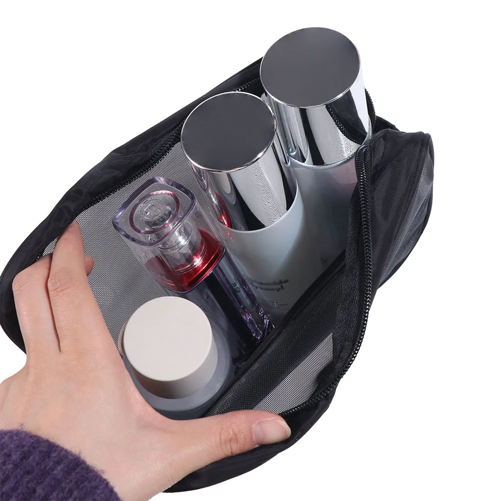 

Набор из 3-х однотонных сетчатых косметичек: вместительная сумка для хранения помады, прозрачная сумка для макияжа, косметичка на молнии