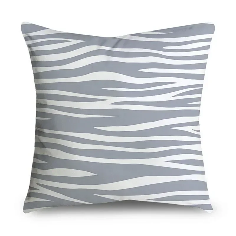 Gray Striped Geometric Double-sided Printed Pillow Cover Short Plush Suitable Living Rooms Bedrooms Sofas Throw Cushion Cover