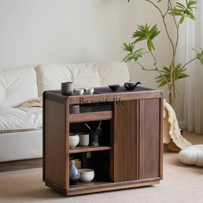 

*New Chinese-style solid wood tea cabinet, black walnut tea side cabinet, kettle integrated living room side table