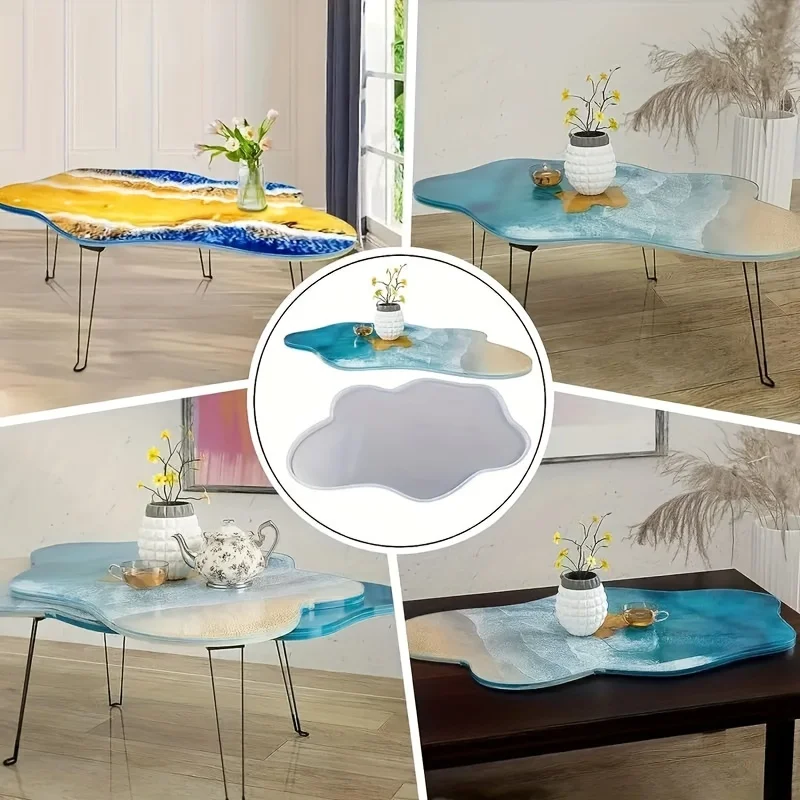 1 Oversized Irregular Silicone Mold, Suitable for DIY Resin River Tables and Furniture Decoration - The Perfect Gift for Family and Friends, Festivals, and Birthdays - Create Unique Home Decorations with Flowing Blue and White Designs (Molds Only)
