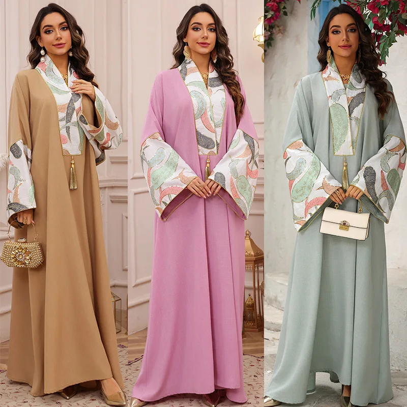 

2025 Jalabiya Dubai Ethnic Women's Clothing Muslim Robe Embroidered Fringed Dress Eid Djellaba Kebaya Caftan Marocain Femme Gown
