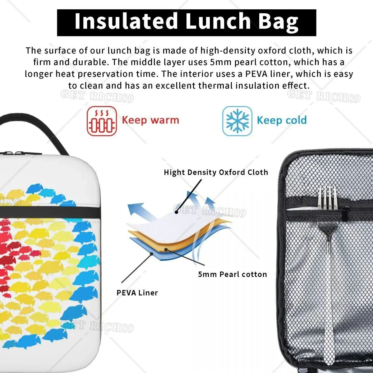 Contracted Pattern White/black Background Insulated Lunch Bag for Children Storage Food Box All Season Cooler Thermal Bento Box