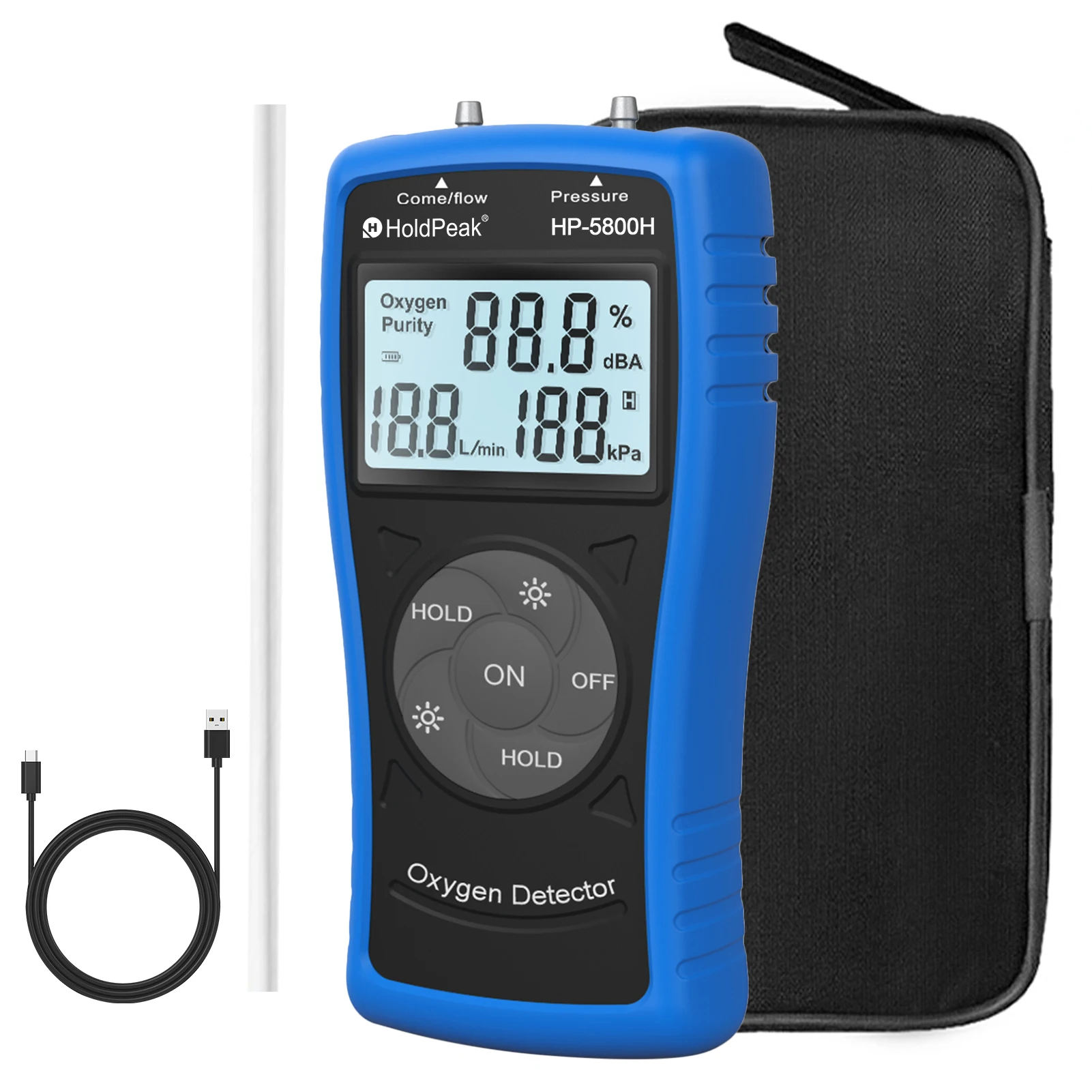 5800H Ultrasonic Oxygen Detector 3-in-1 Oxygen Concentration Flow Pressure Tester Analyzer Portable High Precision Oxygen Meter