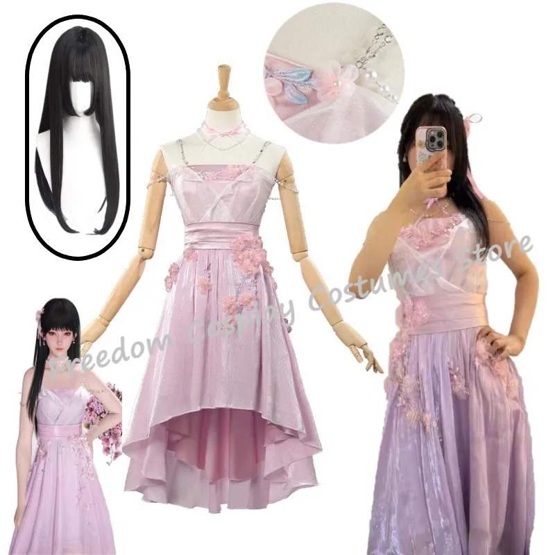 

Game Love and Deepspace Cosplay Spring Flowers Costume wig Pink Dress for Girls Women Role Play Outfit Halloween Carnival Party