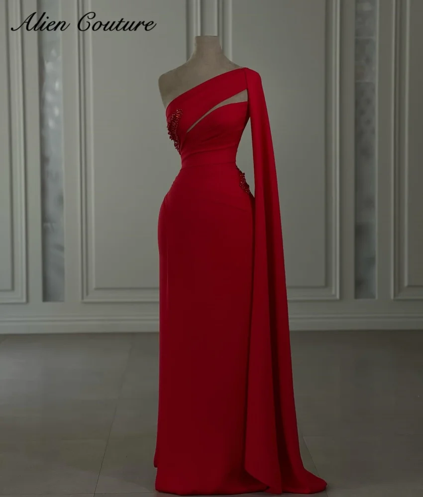 Vestido De noche De sirena De satén rojo De lujo para mujer, elegante vestido De Fiesta Formal con cuentas De diamantes, personalizado, 2024