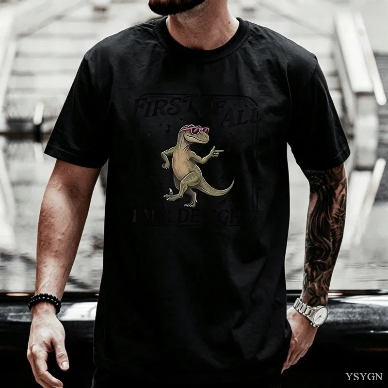 First of All I'm A Delight T Shirt Funny Dinosaur T-Shirt Retro Short Sleeve Graphic Tee Cotton Short Sleeve Round Neck Printed