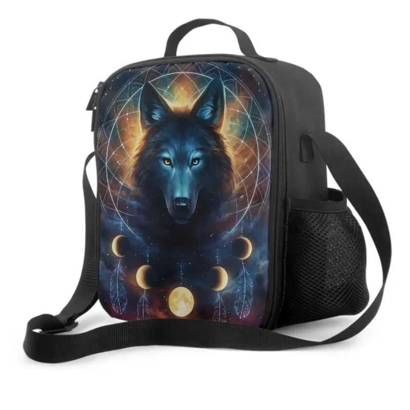 Fantasy Wolf Galaxy Print Insulated Thermal Lunch Bags for Boys Girls Washable Tote Reusable Lunch Container for School Travel