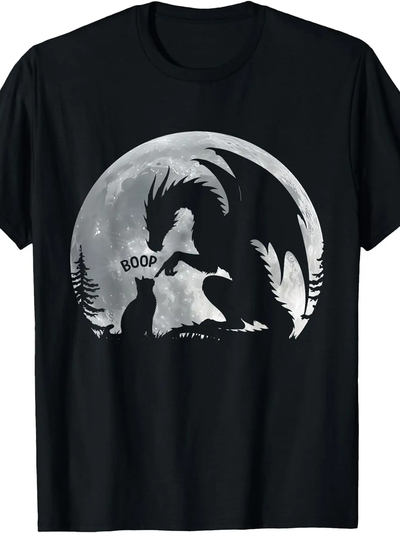 Dragon Nosed Cat Under Full Moon Fun Cute Fantasy Night Funny T-shirt Suitable for Fashion Enthusiasts Ideal for Summer