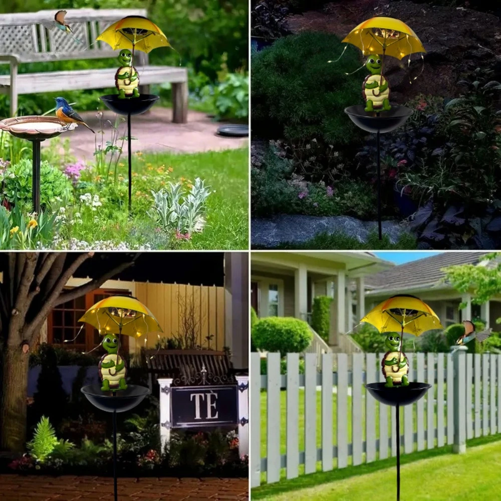 Zonne-verlichting Vogelvoeder Met Schildpad Holding Paraplu Solar Garden Light Solar Hummingbird Feeder voor Tuin Yard Balkon