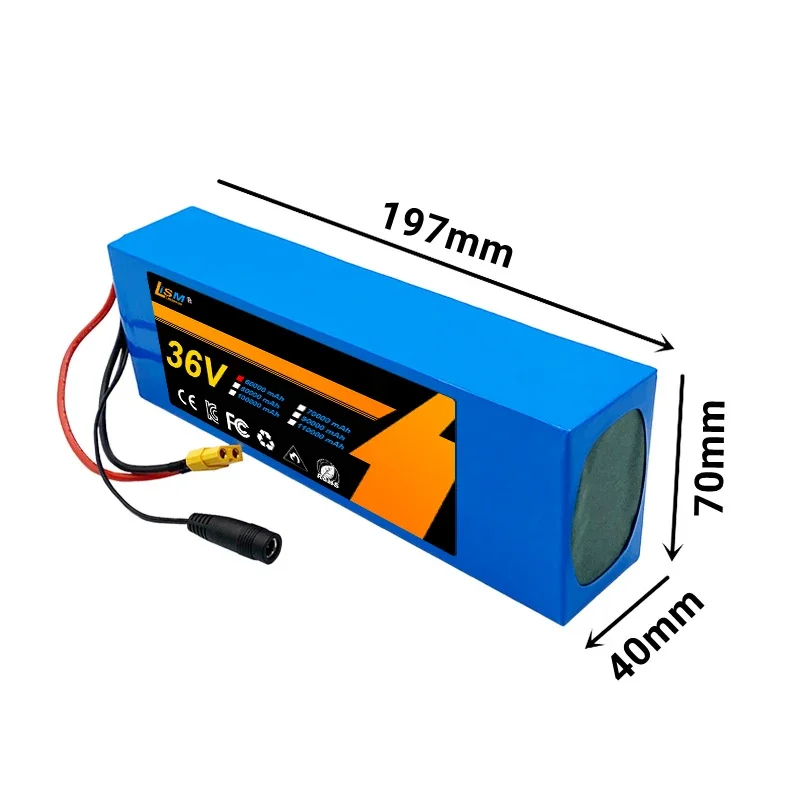 36V 10S2P 18650 rechargeable battery pack 100Ah with BMS, suitable PCB 42V 2A charger