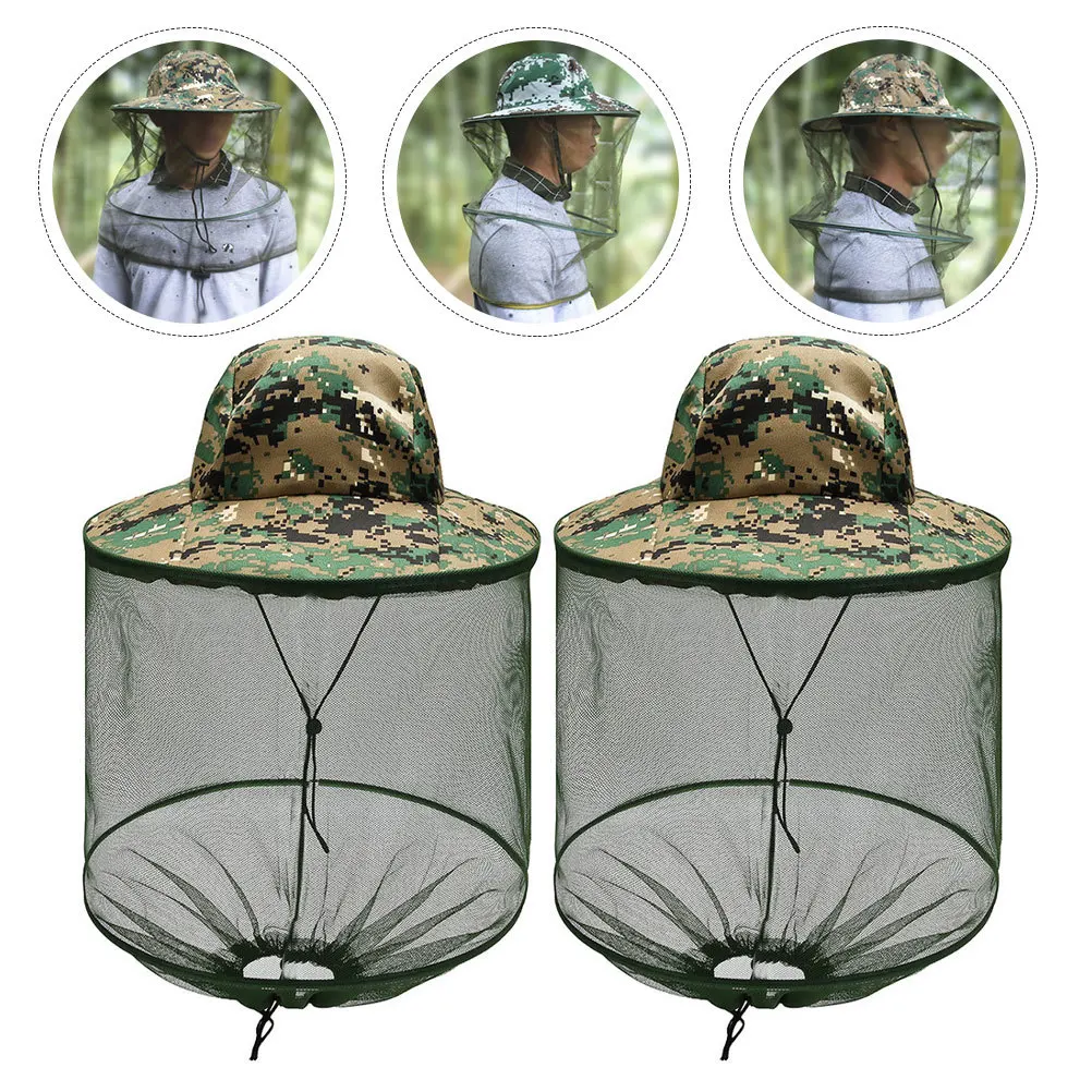 

2Pcs Fishing Head Net Caps Long Lasting Mosquito Proof Mesh Hats Breathable Sun Protection Travel Outdoor Use Net Hat