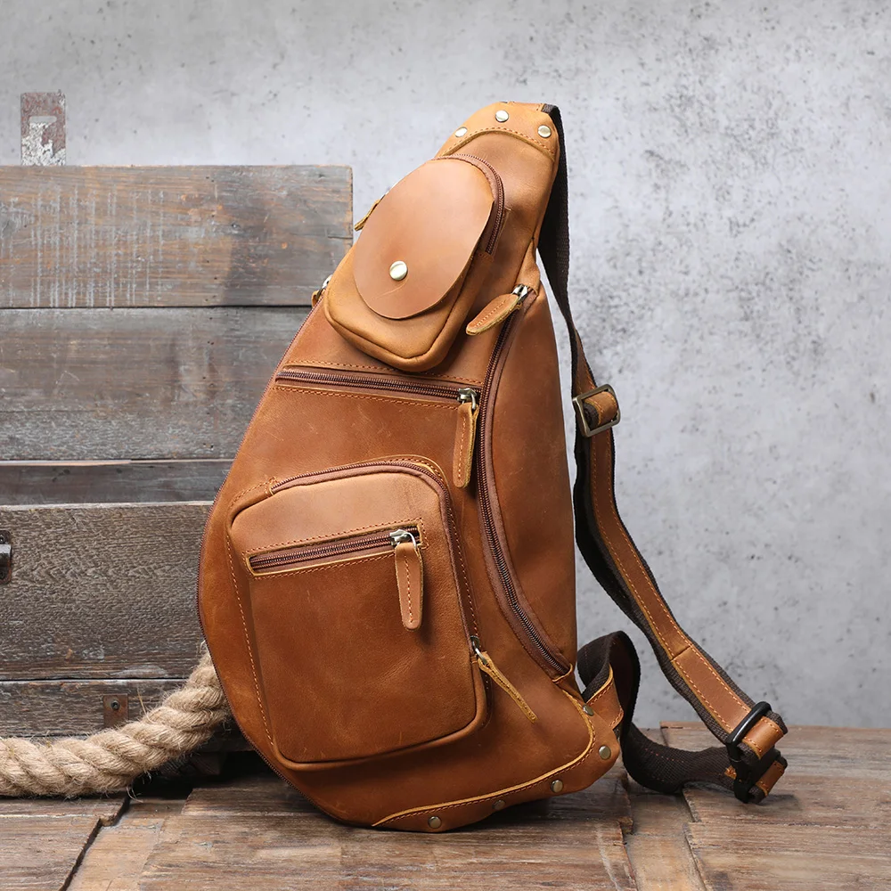 S.WORKER Echtleder Herren-Umhängetasche | Retro Crazy Horse Leder Tagesrucksack Umhängetaschen für Männer – Detail 27