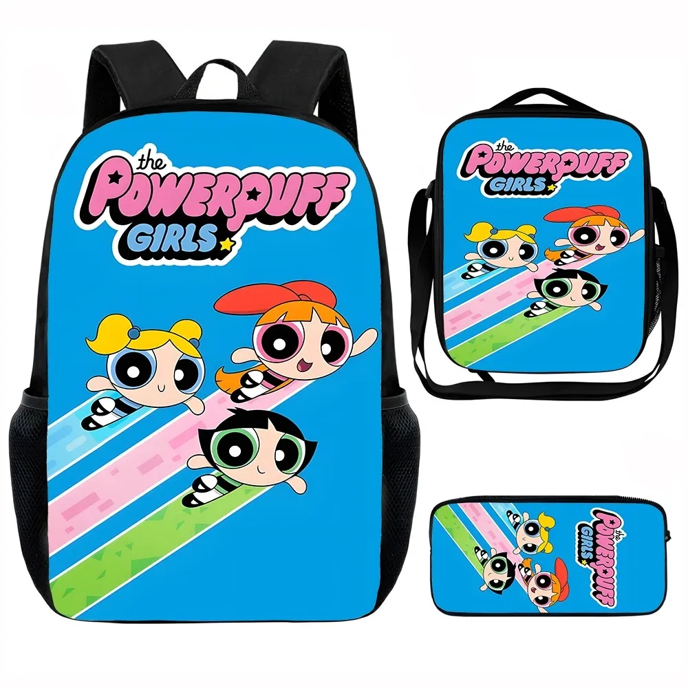 

Cute Anime P-Powerpuffs Child School Backpack with Lunch Bags ,Pencil Bags ,School Bags for Boys Girls Best Gift
