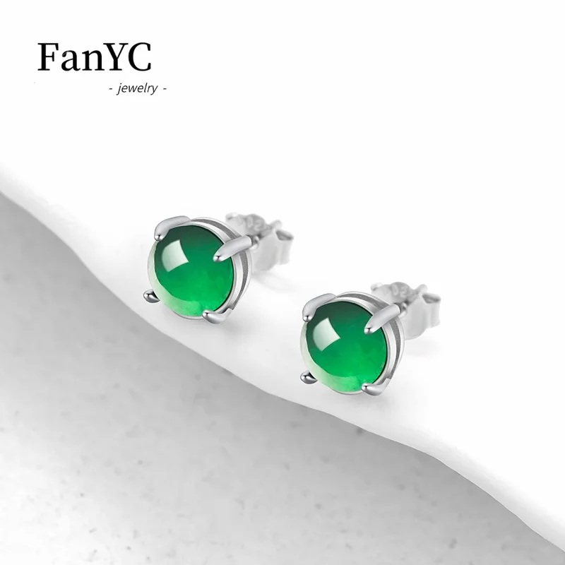 Myanmar A-goods Jadeite Yang Green Egg Earrings S925 Silver Inlay Fashion Charm Ice Jade Earrings Ladies Gift