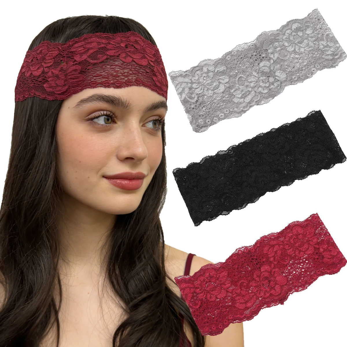 AWAYTR Fashion Elegant Mesh Lace Headband Hollow-out Lightweight Elastic Hair Wrap Breathable Lace Hairband for Women Headwear