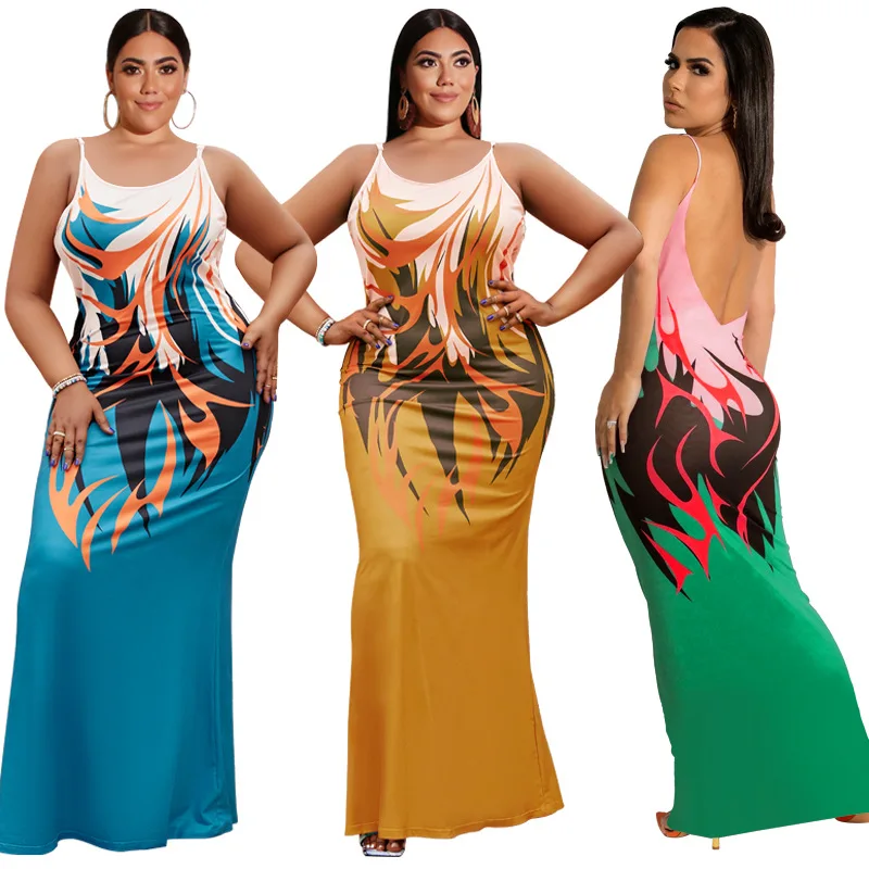 

Summer Women Long Dress Sexy O Neck Spaghetti Straps Sleeveless Beach Dress Casual Skinny Print Maxi Dresses
