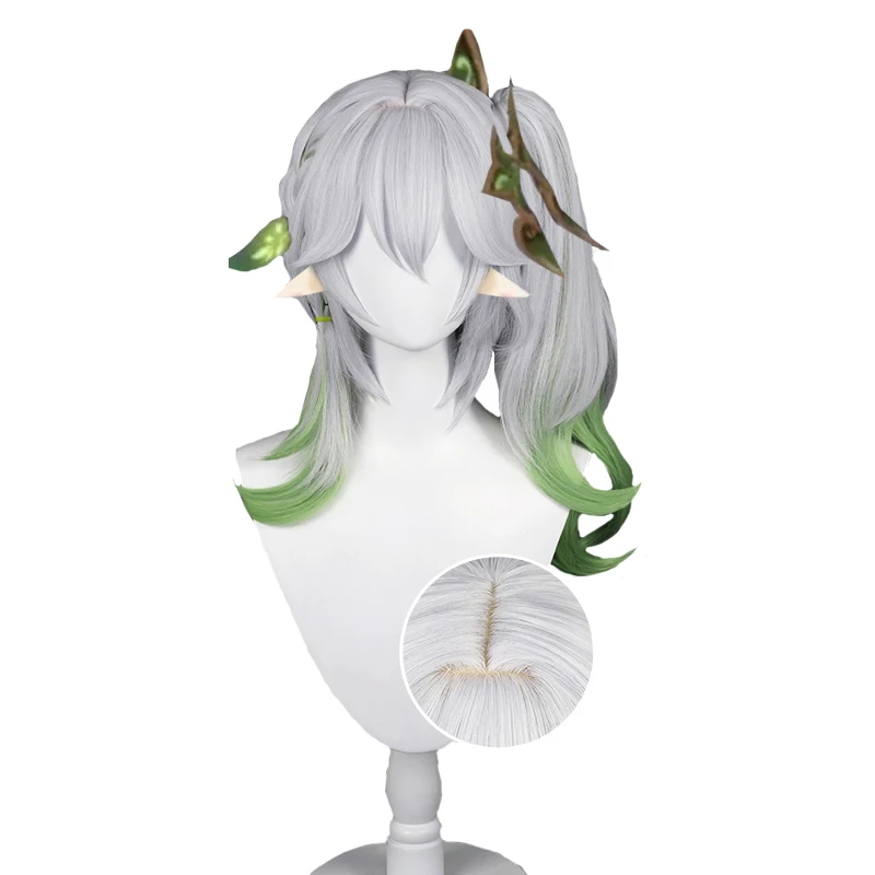 

Nahida Cosplay Wig Genshin Impact Nahida Sumeru Mixed Color Gradients Clip Ponytail Hair Halloween Party Wigs + Wig Cap